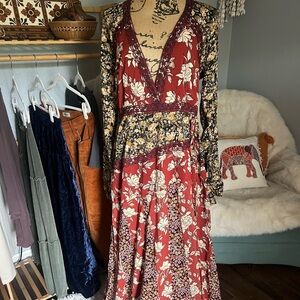 Free People Bohemian “Tilda” mock wrap Floral Long Sleeve Dress